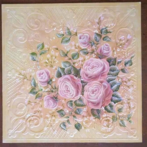 Set of 3 Incredibly Detailed Hand Painted Rococo Style Flowers on Embossed Metal - Picture 3 of 10